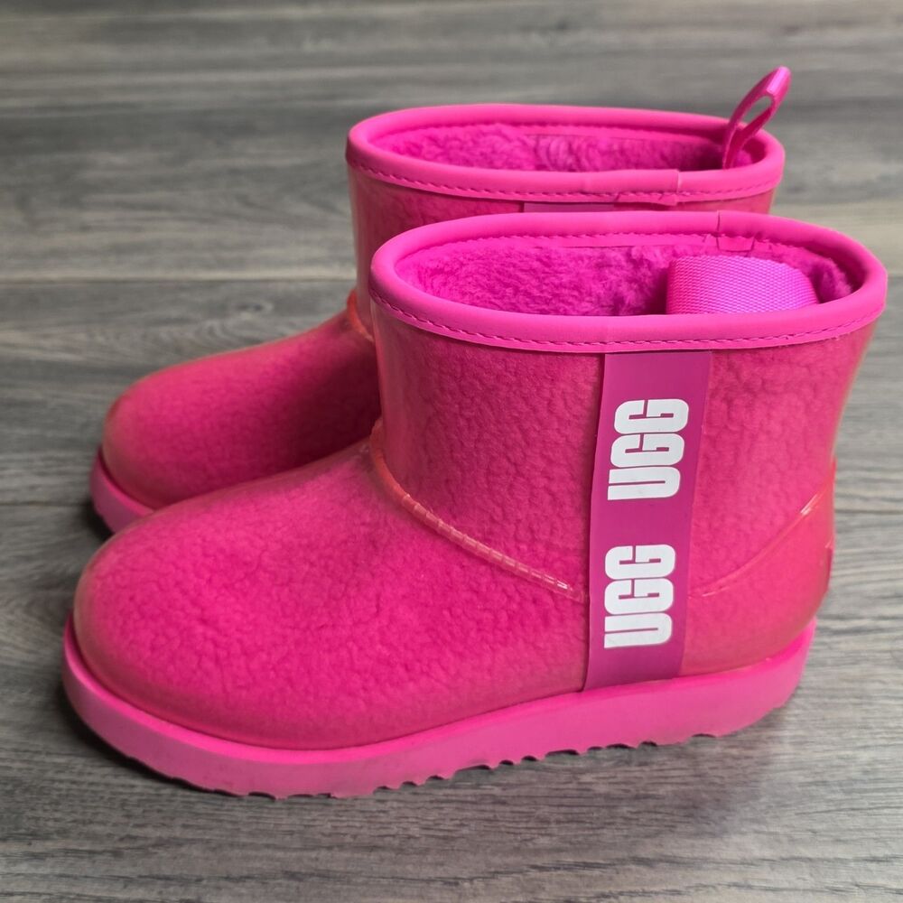 UGG Classic Clear Mini II Kids Boots Rock Rose Pink Waterproof 1112386K Size 2 - Picture 3 of 6
